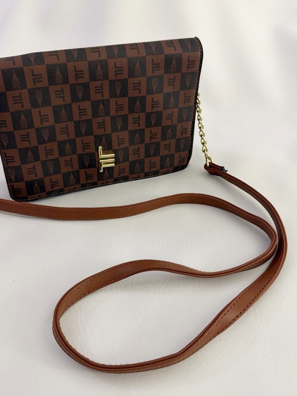 London Fog Brown Monogram Crossbody Bag